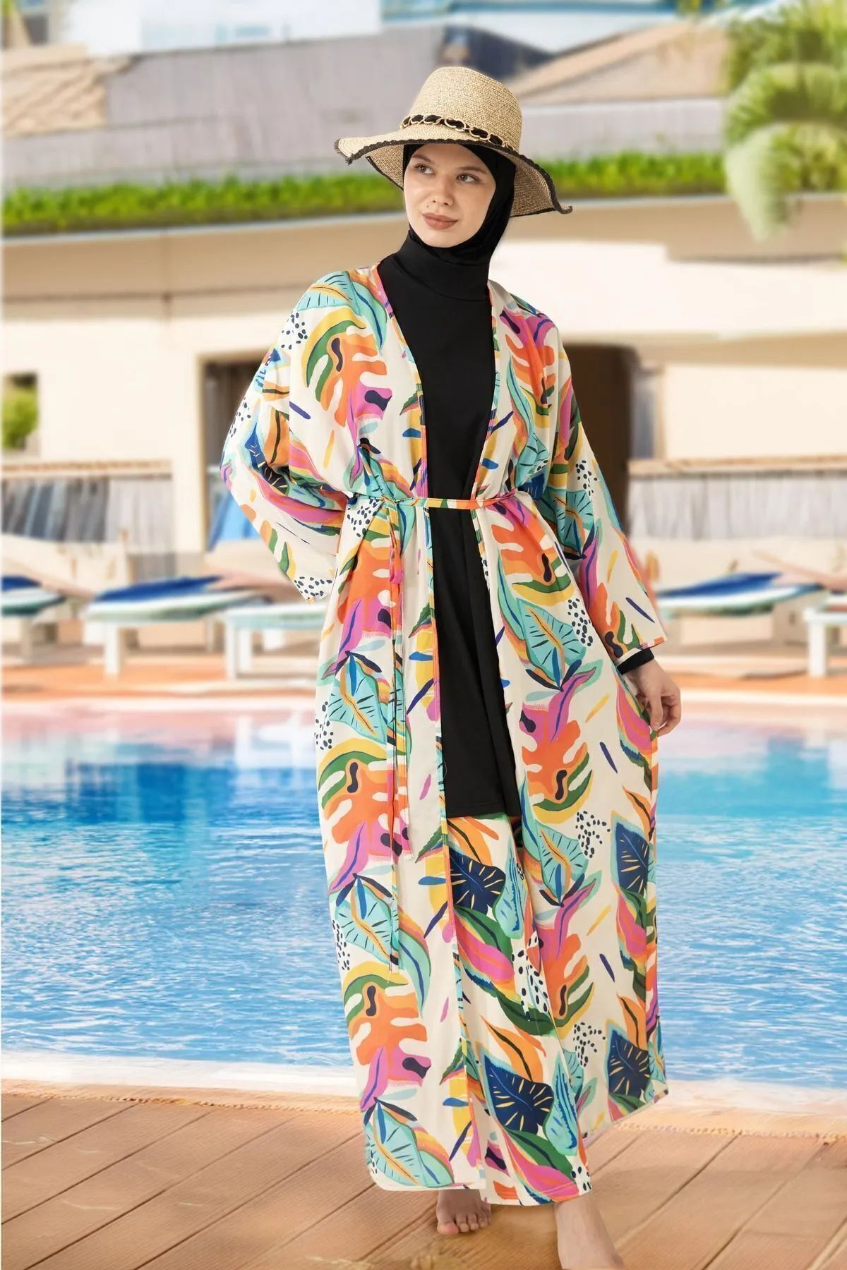 Pareolu Full Covered Hijab Swimsuit Lycra Fabric Orange - MALLTURK