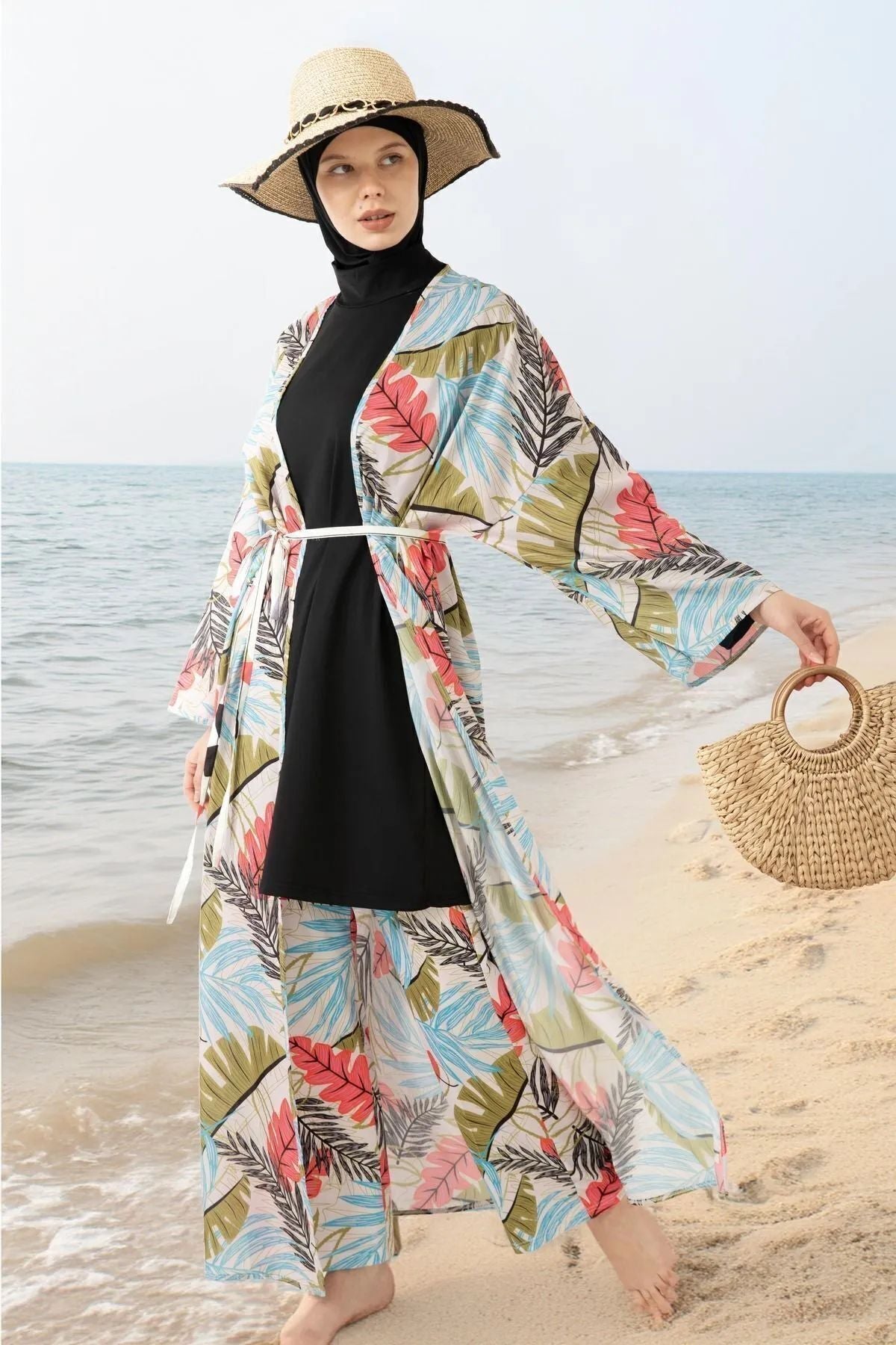 Pareolu Full Covered Hijab Swimsuit Lycra Fabric Pink - MALLTURK