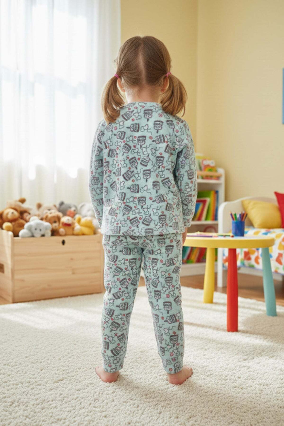 Pasta Patterned Fleece Girls' Pajama Set - MALLTURK