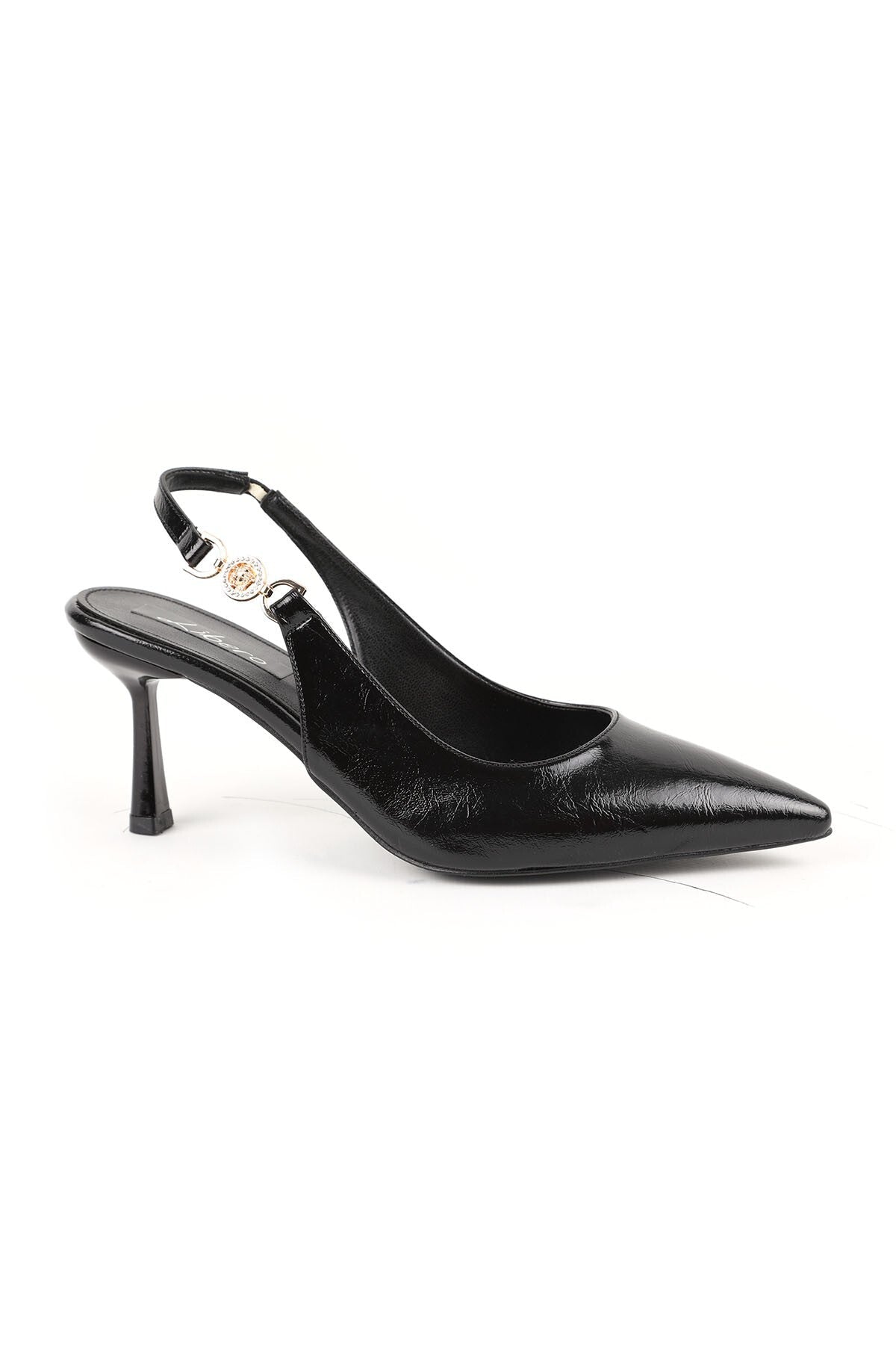 Patent Leather Heeled Shoes Pointed Toe Stone Buckle Detailed Goblet Heel Slingback Classic Office L085.K1122 - MALLTURK