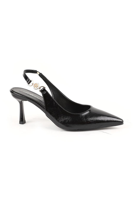 Patent Leather Heeled Shoes Pointed Toe Stone Buckle Detailed Goblet Heel Slingback Classic Office L085.K1122 - MALLTURK