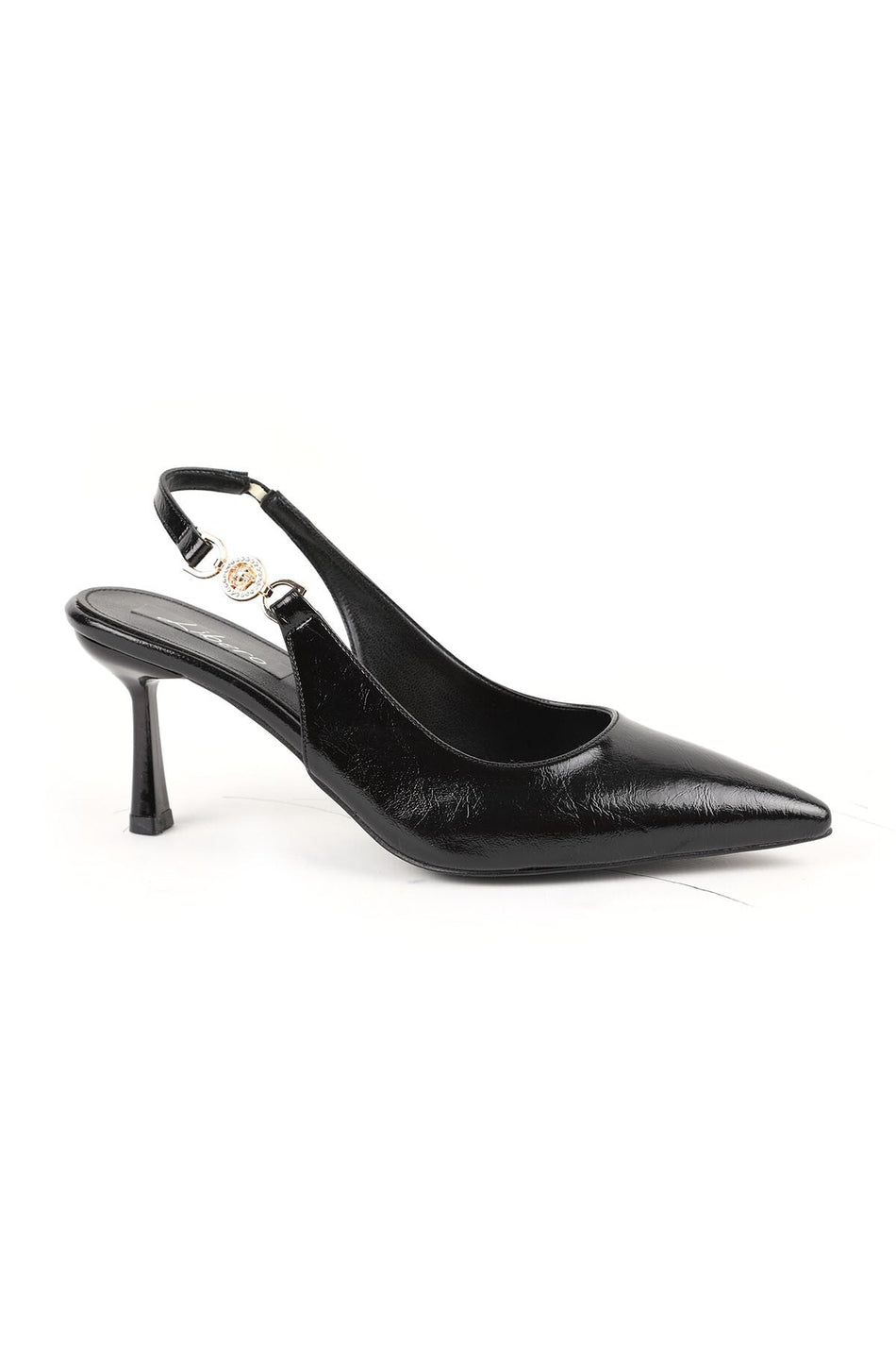 Patent Leather Heeled Shoes Pointed Toe Stone Buckle Detailed Goblet Heel Slingback Classic Office L085.K1122 - MALLTURK