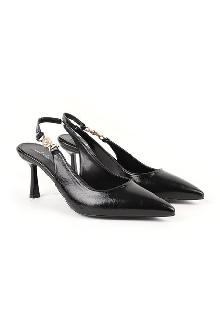 Patent Leather Heeled Shoes Pointed Toe Stone Buckle Detailed Goblet Heel Slingback Classic Office L085.K1122 - MALLTURK