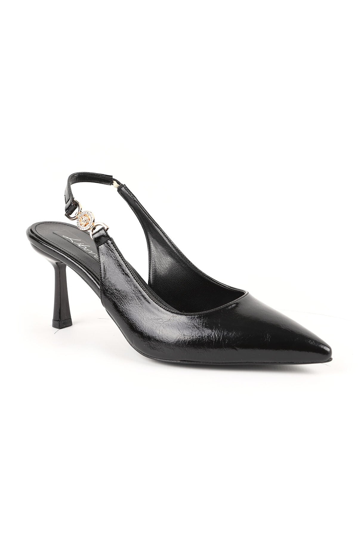 Patent Leather Heeled Shoes Pointed Toe Stone Buckle Detailed Goblet Heel Slingback Classic Office L085.K1122 - MALLTURK