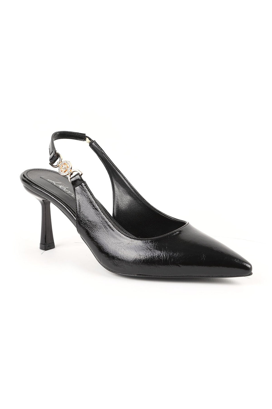 Patent Leather Heeled Shoes Pointed Toe Stone Buckle Detailed Goblet Heel Slingback Classic Office L085.K1122 - MALLTURK