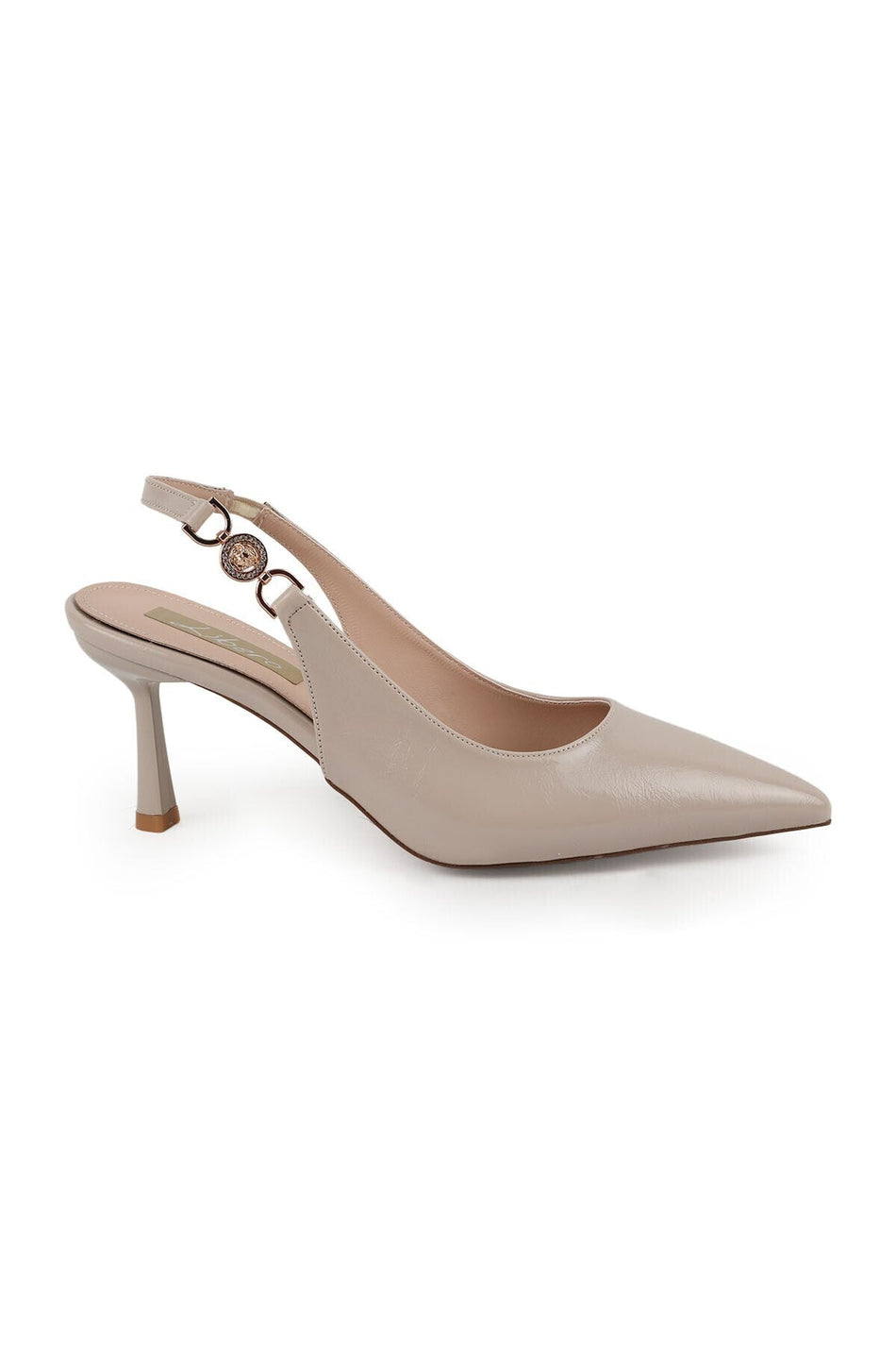Patent Leather Heeled Shoes Pointed Toe Stone Buckle Detailed Goblet Heel Slingback Classic Office L085.K1122 - MALLTURK