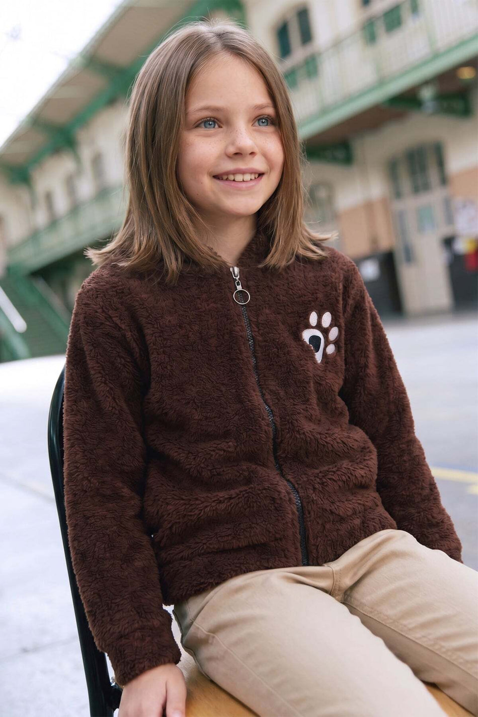 Pati Embroidered Eared Girl's Plush Coat - MALLTURK