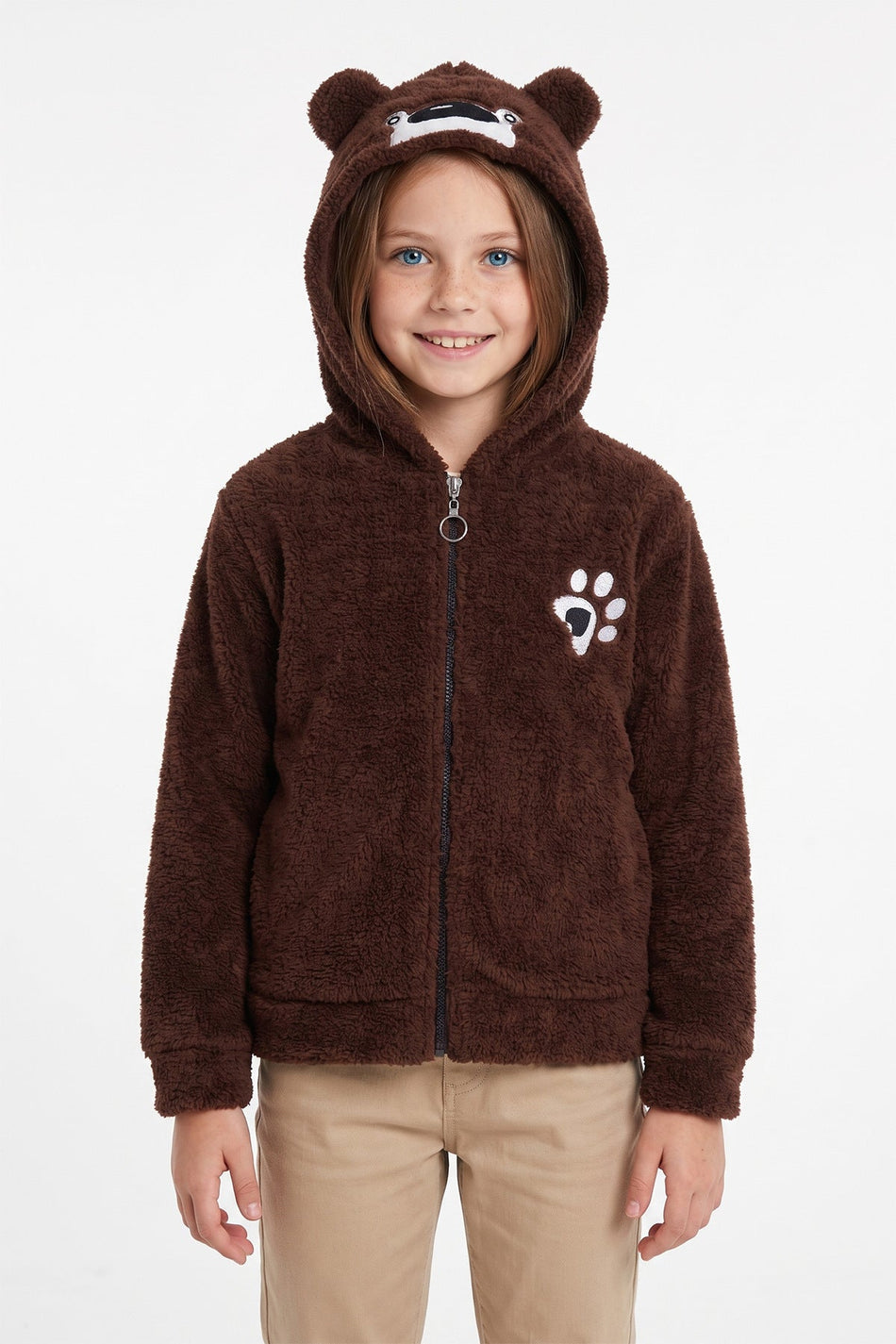 Pati Embroidered Eared Girl's Plush Coat - MALLTURK