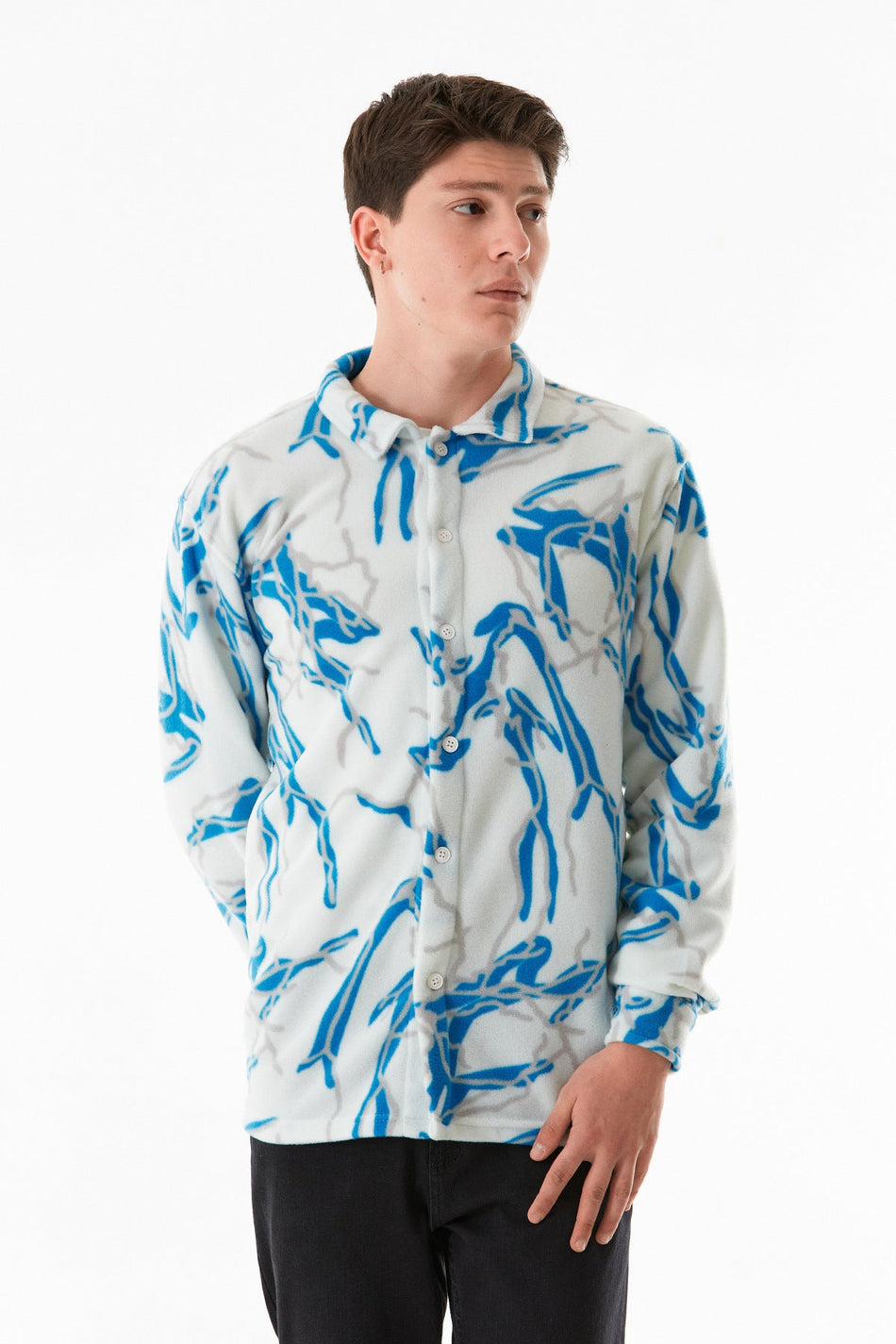 Patterned Buttoned Fleece Shirt - MALLTURK