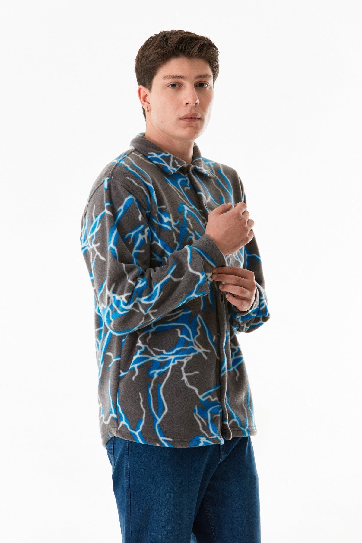 Patterned Buttoned Fleece Shirt - MALLTURK