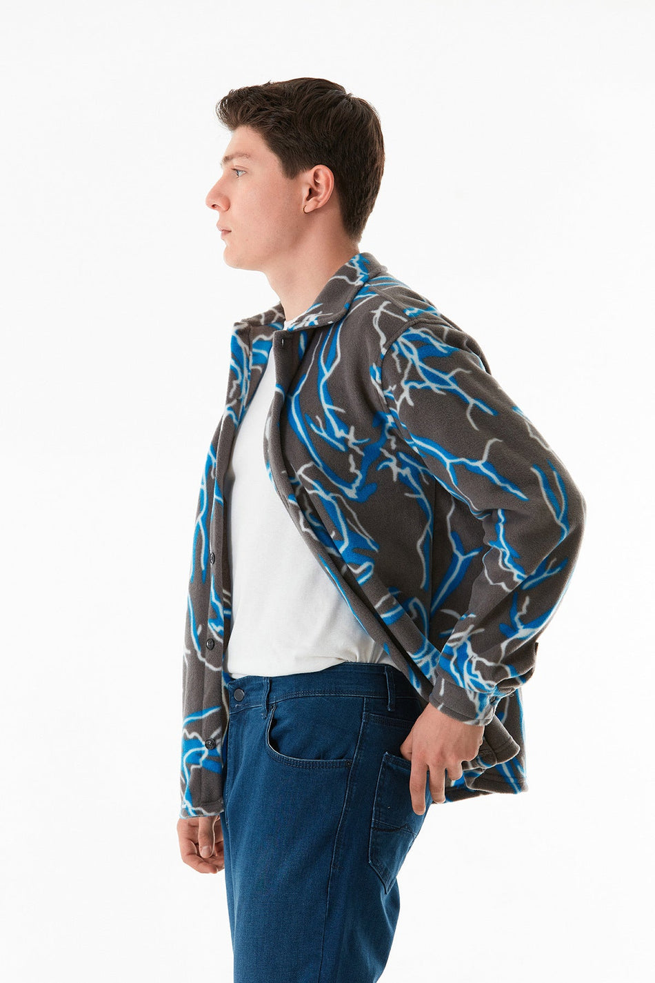 Patterned Buttoned Fleece Shirt - MALLTURK