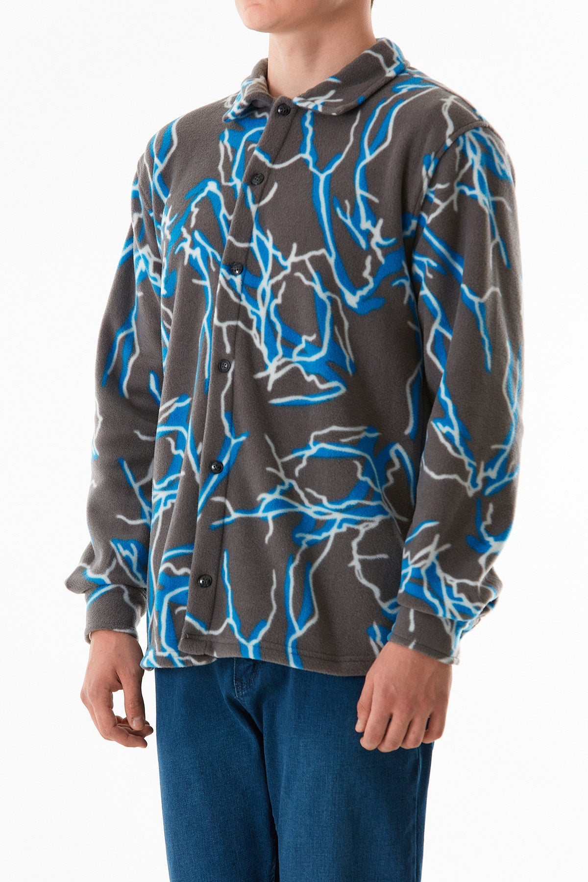 Patterned Buttoned Fleece Shirt - MALLTURK