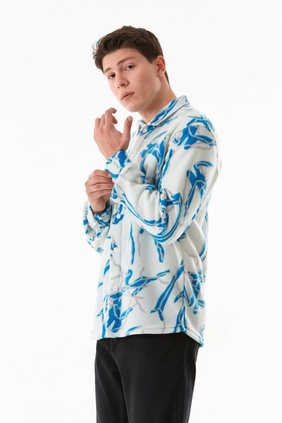 Patterned Buttoned Fleece Shirt - MALLTURK