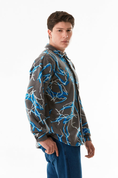 Patterned Buttoned Fleece Shirt - MALLTURK