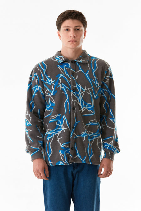 Patterned Buttoned Fleece Shirt - MALLTURK