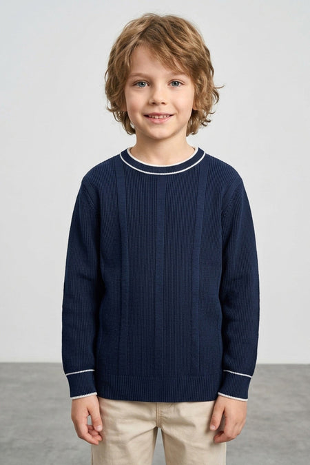 Patterned Crew Neck Boys' Knit Sweater - MALLTURK
