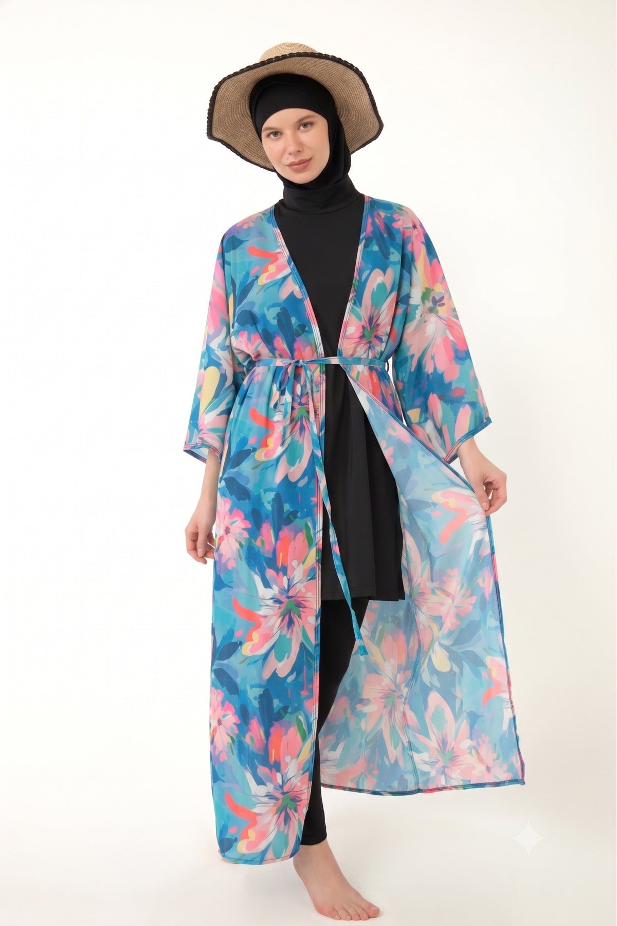 Patterned Pareo on Hijab Swimsuit - MALLTURK