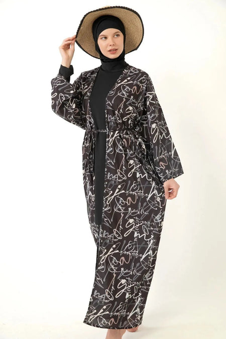 Patterned Pareo on Hijab Swimsuit - MALLTURK