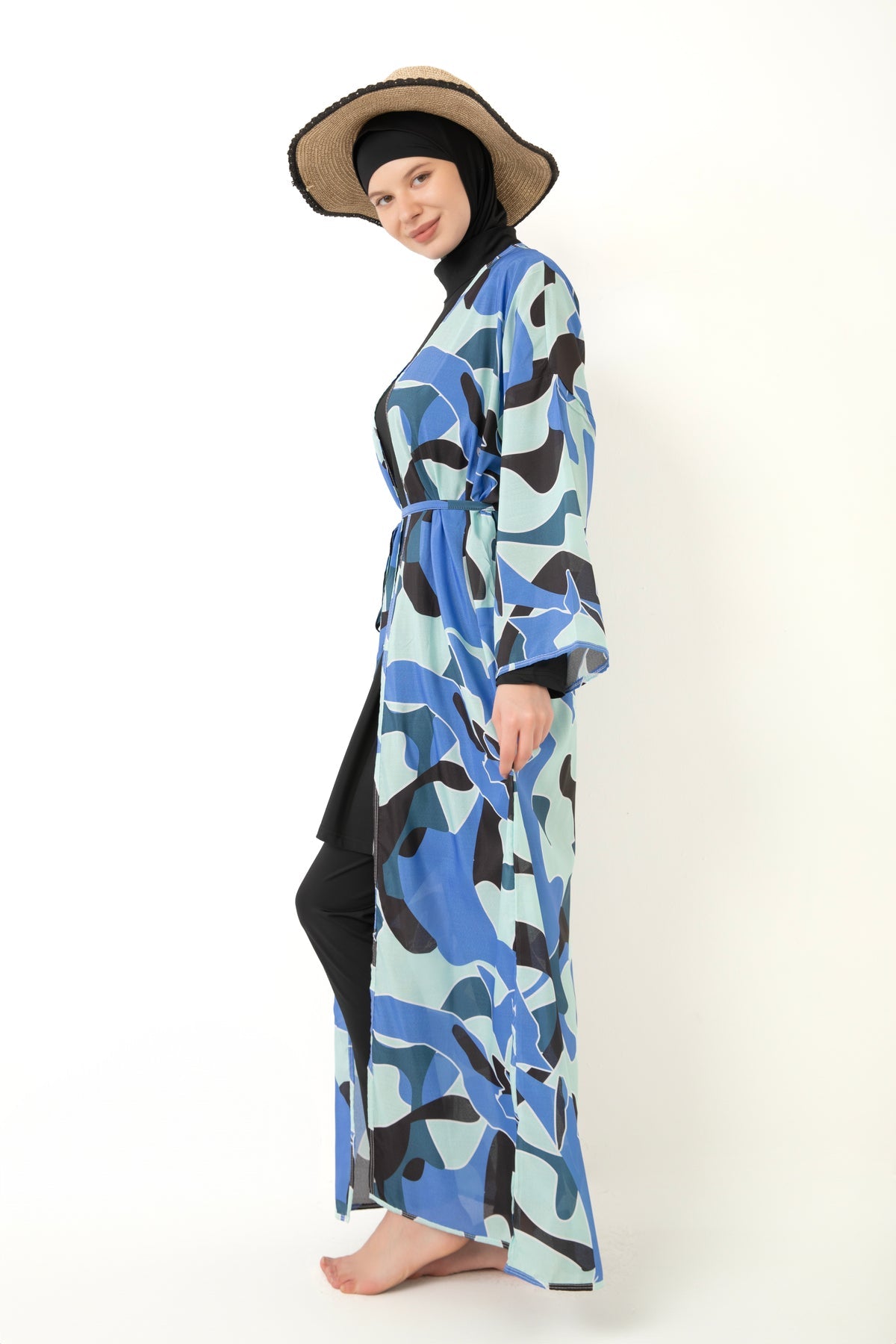 Patterned Pareo on Hijab Swimsuit - MALLTURK