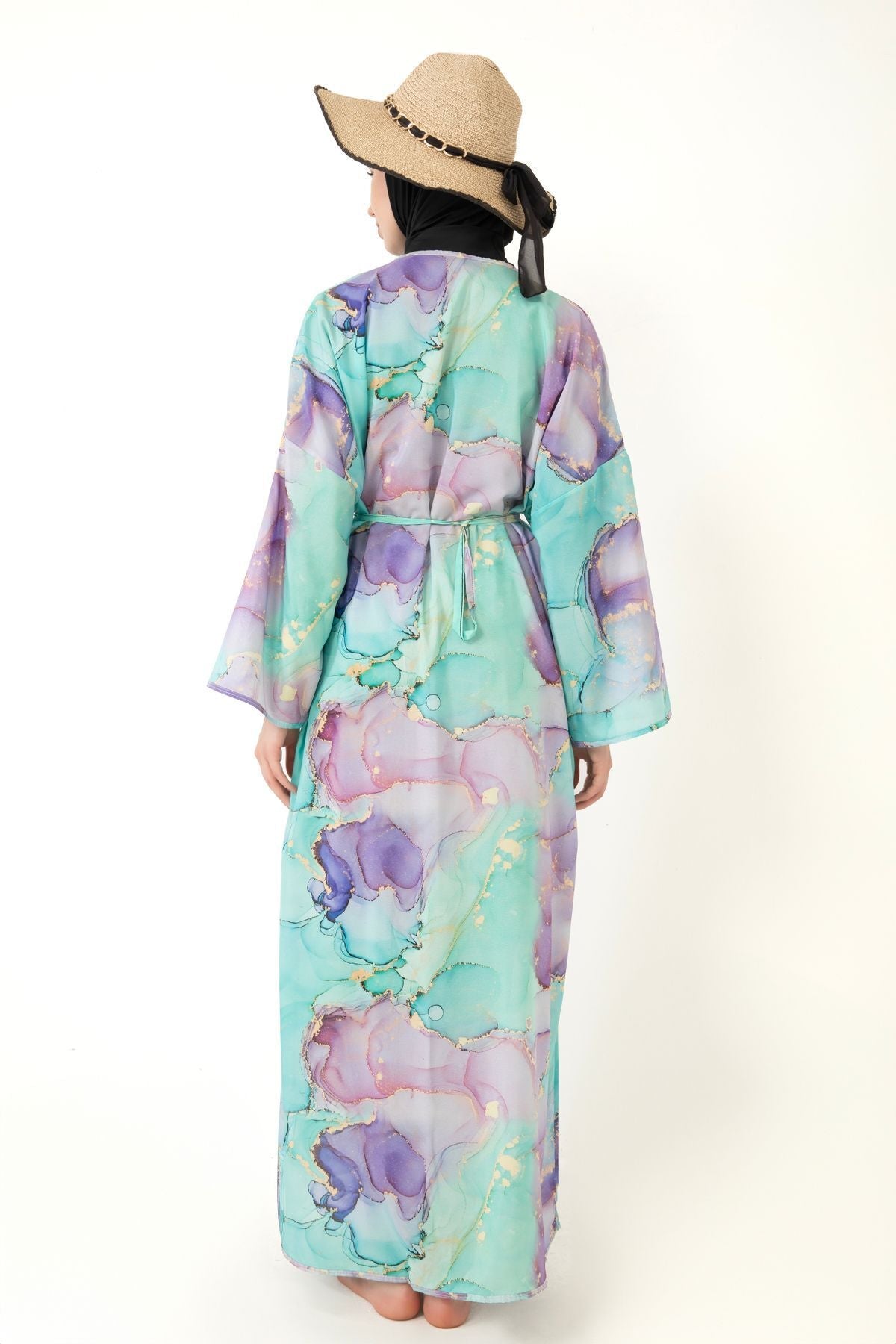 Patterned Pareo on Hijab Swimsuit - MALLTURK