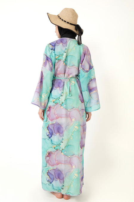 Patterned Pareo on Hijab Swimsuit - MALLTURK