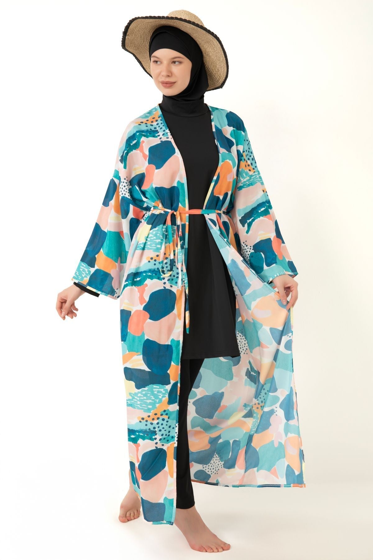 Patterned Pareo on Hijab Swimsuit - MALLTURK