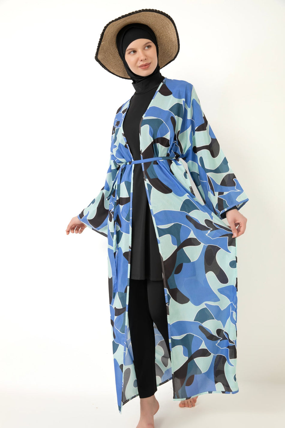 Patterned Pareo on Hijab Swimsuit - MALLTURK