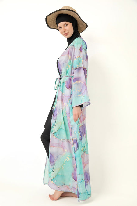 Patterned Pareo on Hijab Swimsuit - MALLTURK
