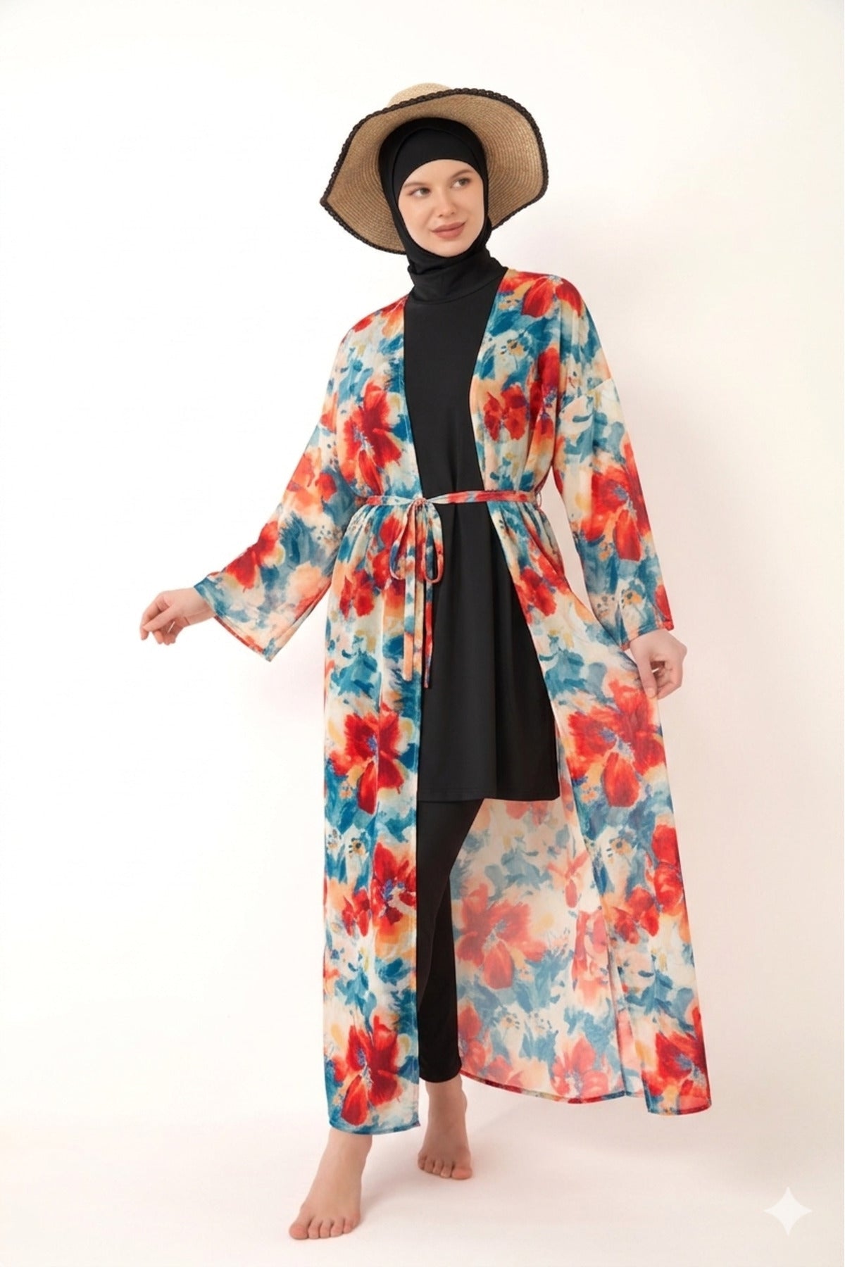 Patterned Pareo on Hijab Swimsuit - MALLTURK