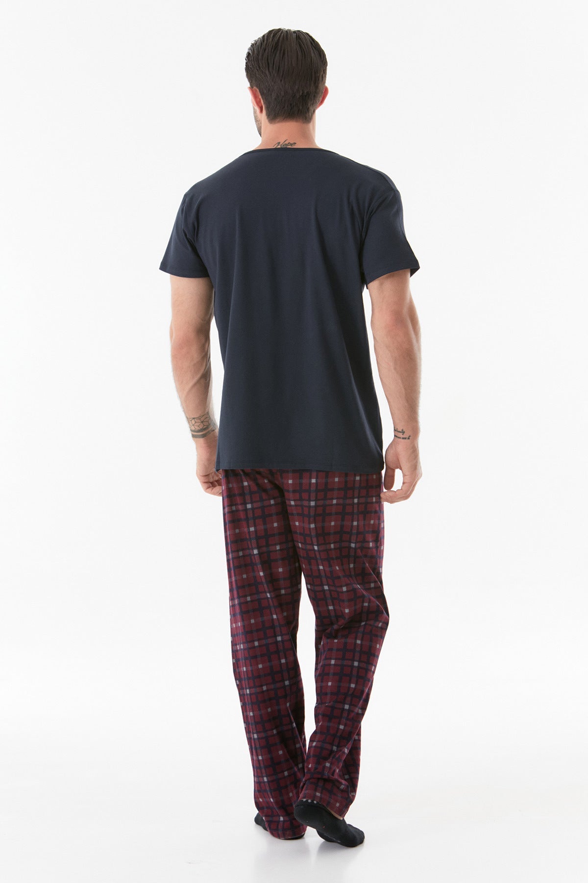Plaid Patterned Buttoned Pajama Set - MALLTURK