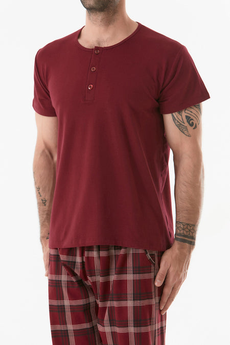 Plaid Patterned Buttoned Pajama Set - MALLTURK