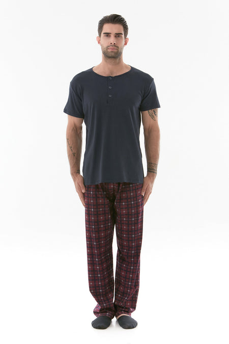 Plaid Patterned Buttoned Pajama Set - MALLTURK