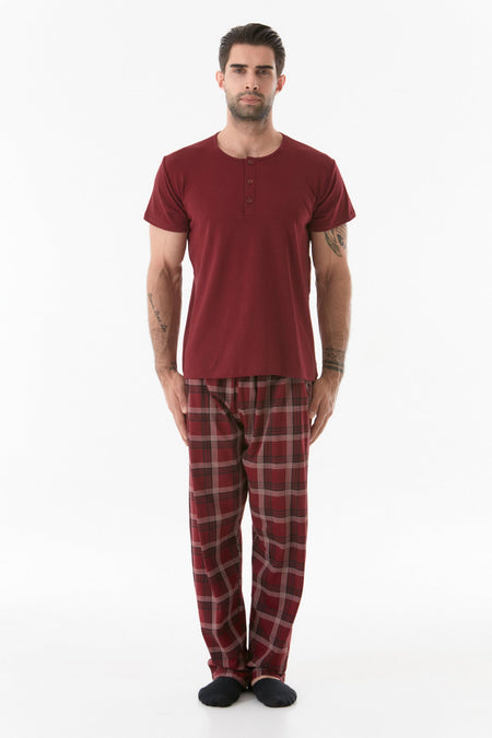 Plaid Patterned Buttoned Pajama Set - MALLTURK