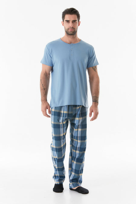 Plaid Patterned Buttoned Pajama Set - MALLTURK