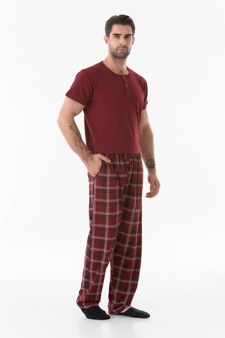 Plaid Patterned Buttoned Pajama Set - MALLTURK