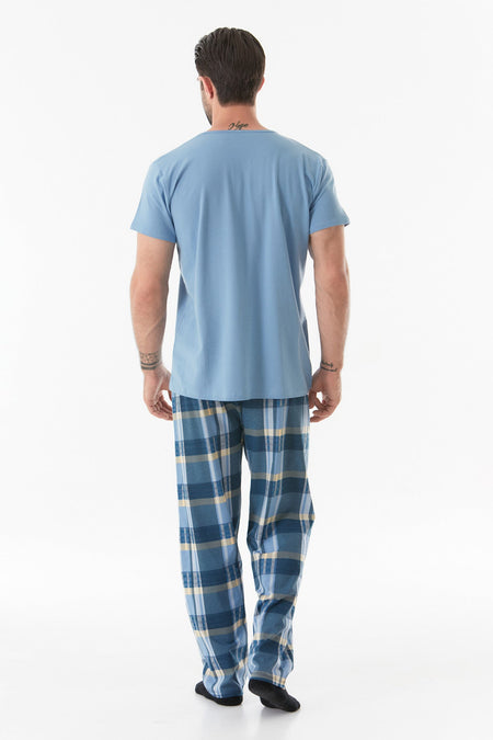 Plaid Patterned Buttoned Pajama Set - MALLTURK