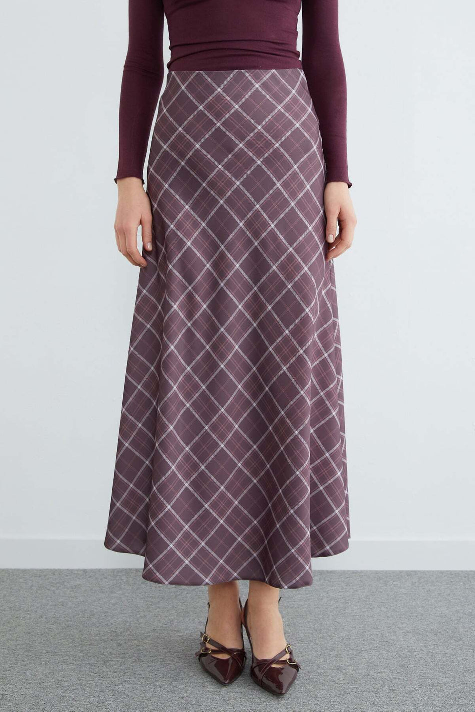 Plaid Patterned Maxi Length Satin Skirt - MALLTURK