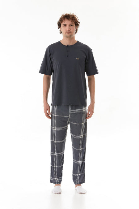 Plaid Patterned Pajama Set - MALLTURK