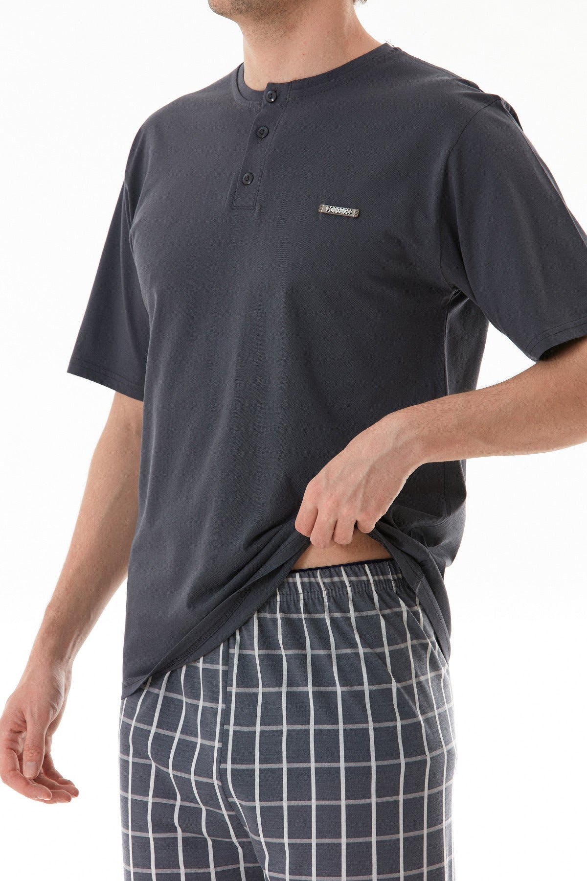 Plaid Patterned Pajama Set - MALLTURK