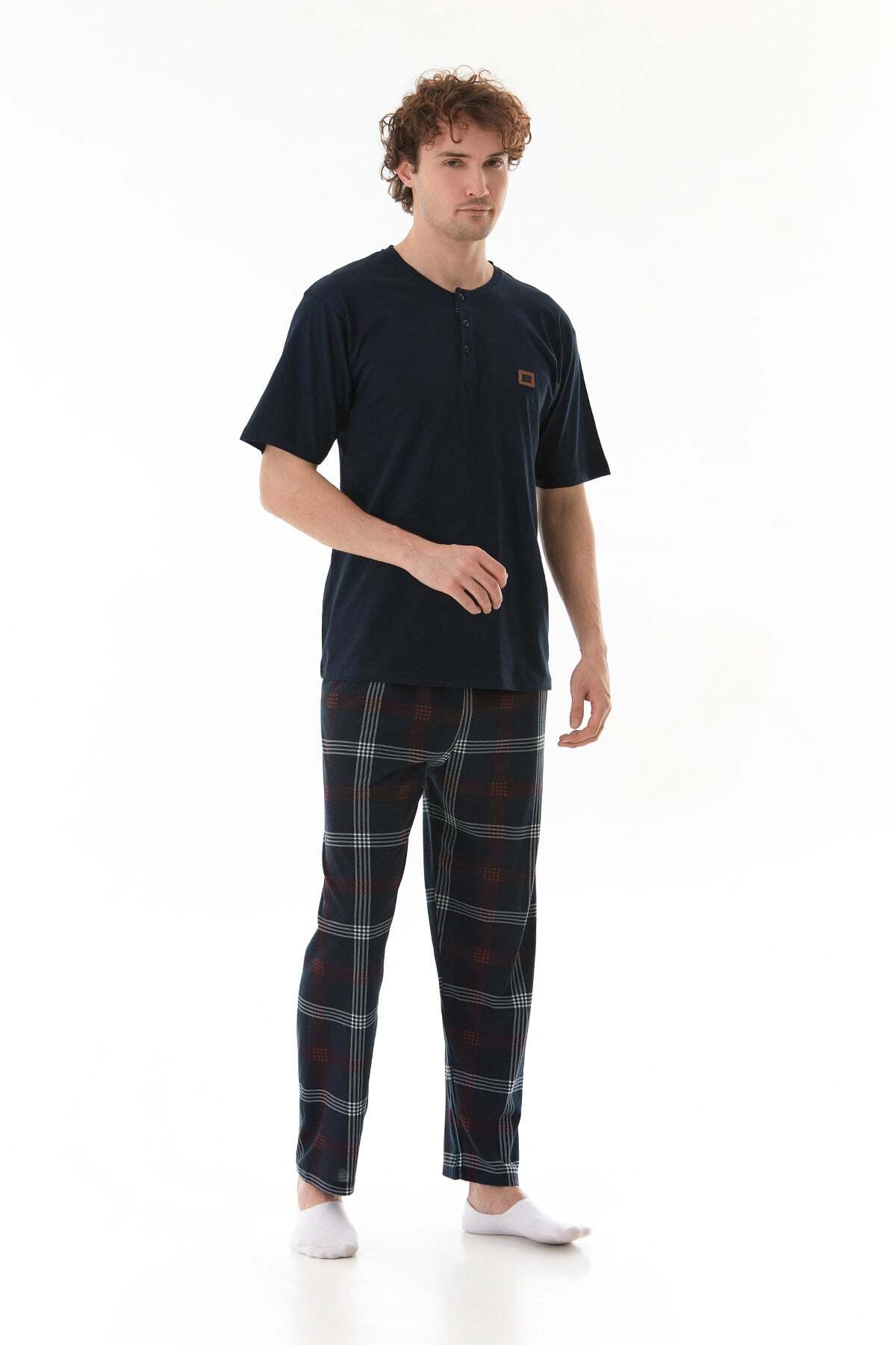 Plaid Patterned Pajama Set - MALLTURK