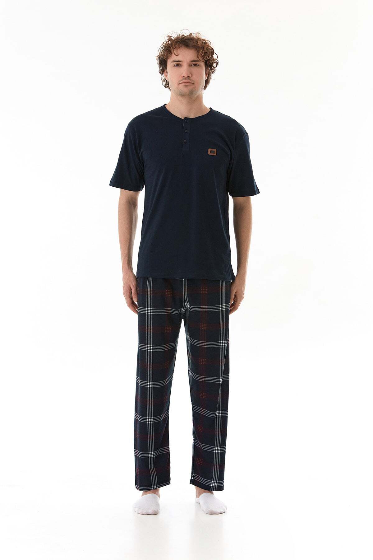 Plaid Patterned Pajama Set - MALLTURK