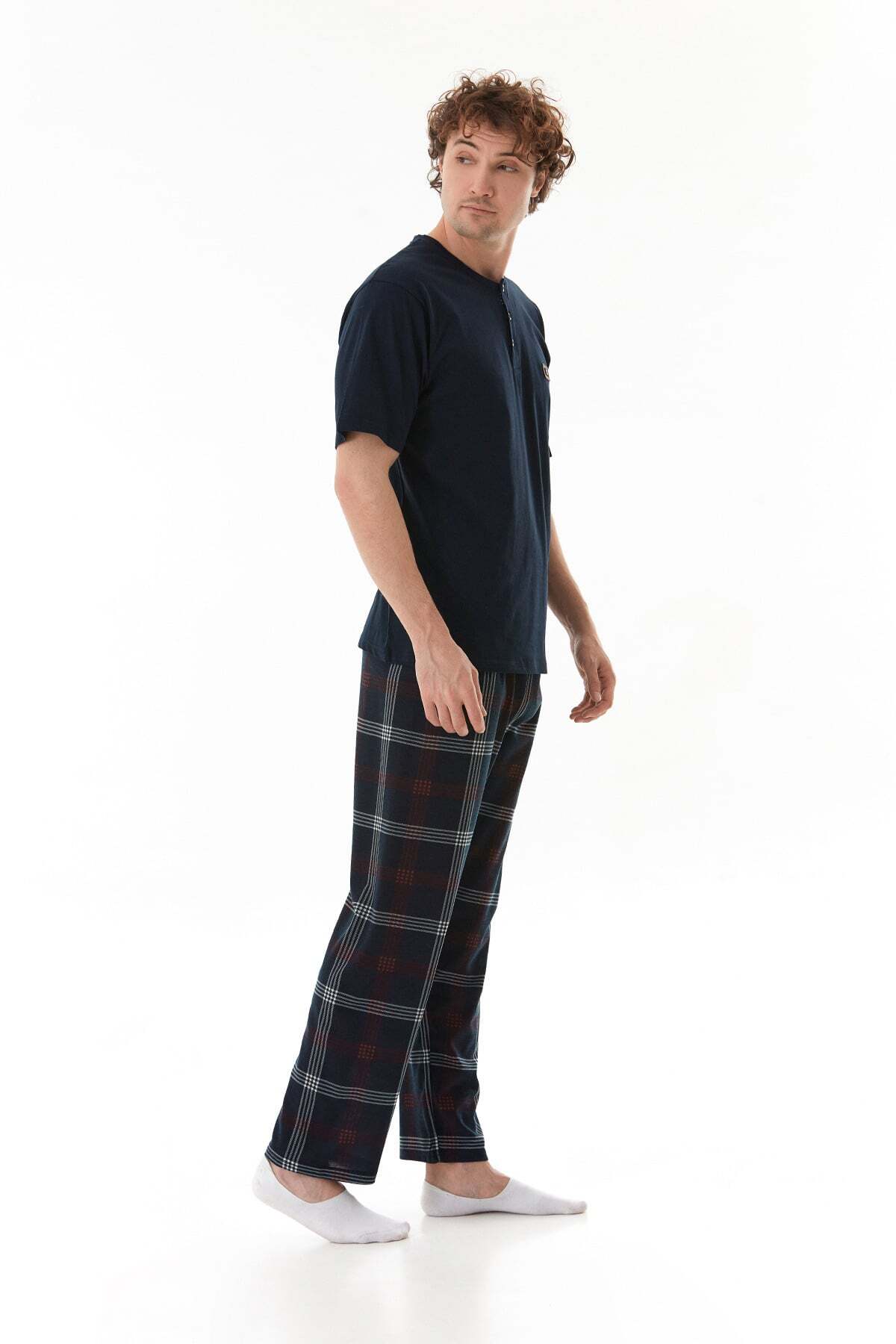 Plaid Patterned Pajama Set - MALLTURK