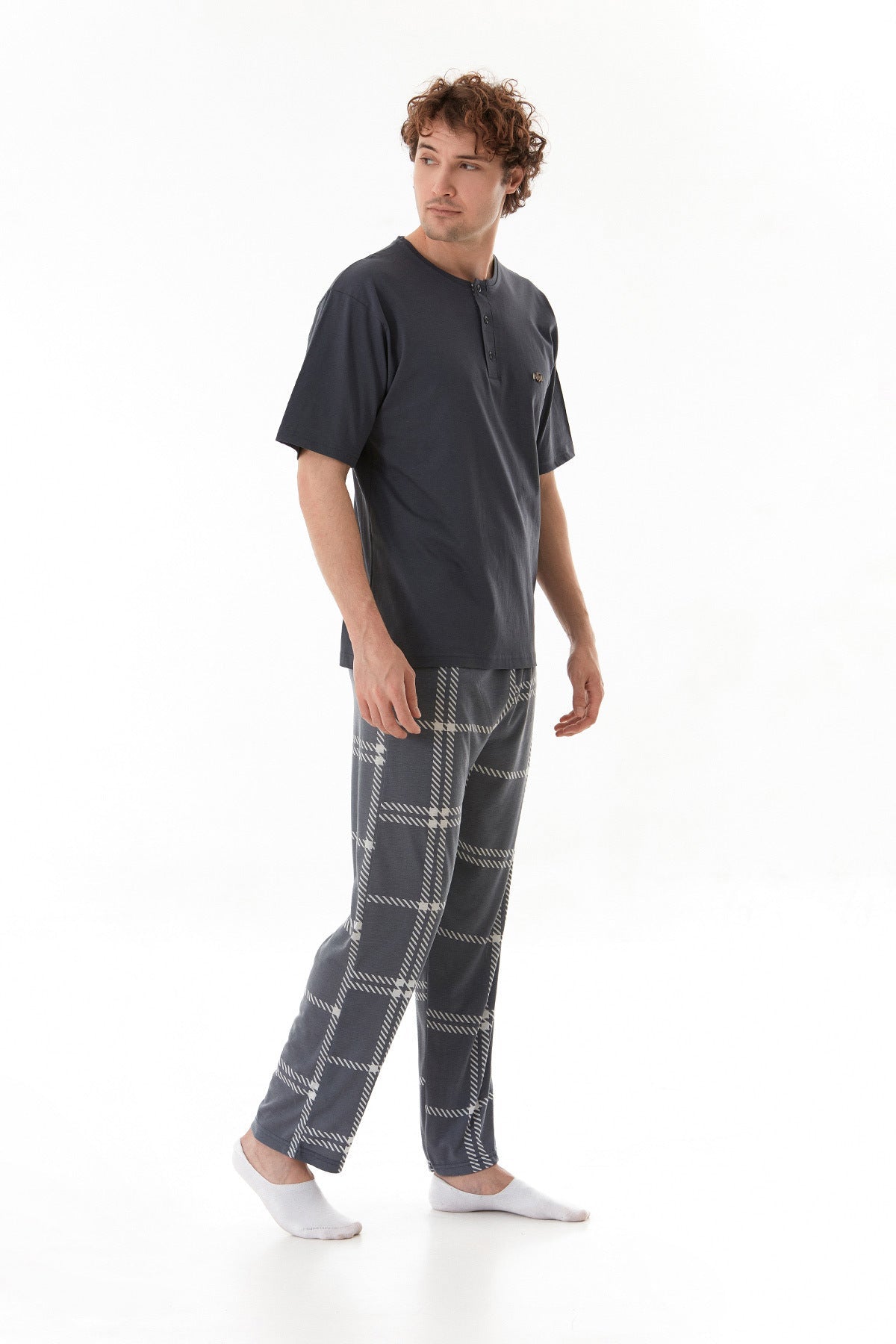 Plaid Patterned Pajama Set - MALLTURK