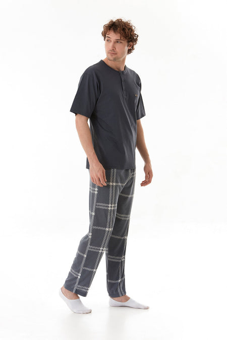 Plaid Patterned Pajama Set - MALLTURK