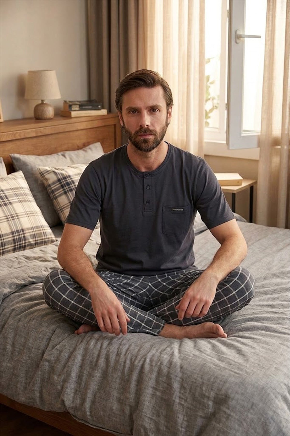 Plaid Patterned Pajama Set - MALLTURK