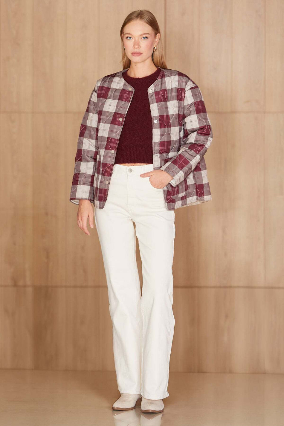 Plaid Patterned Quilted Snap Button Coat - MALLTURK