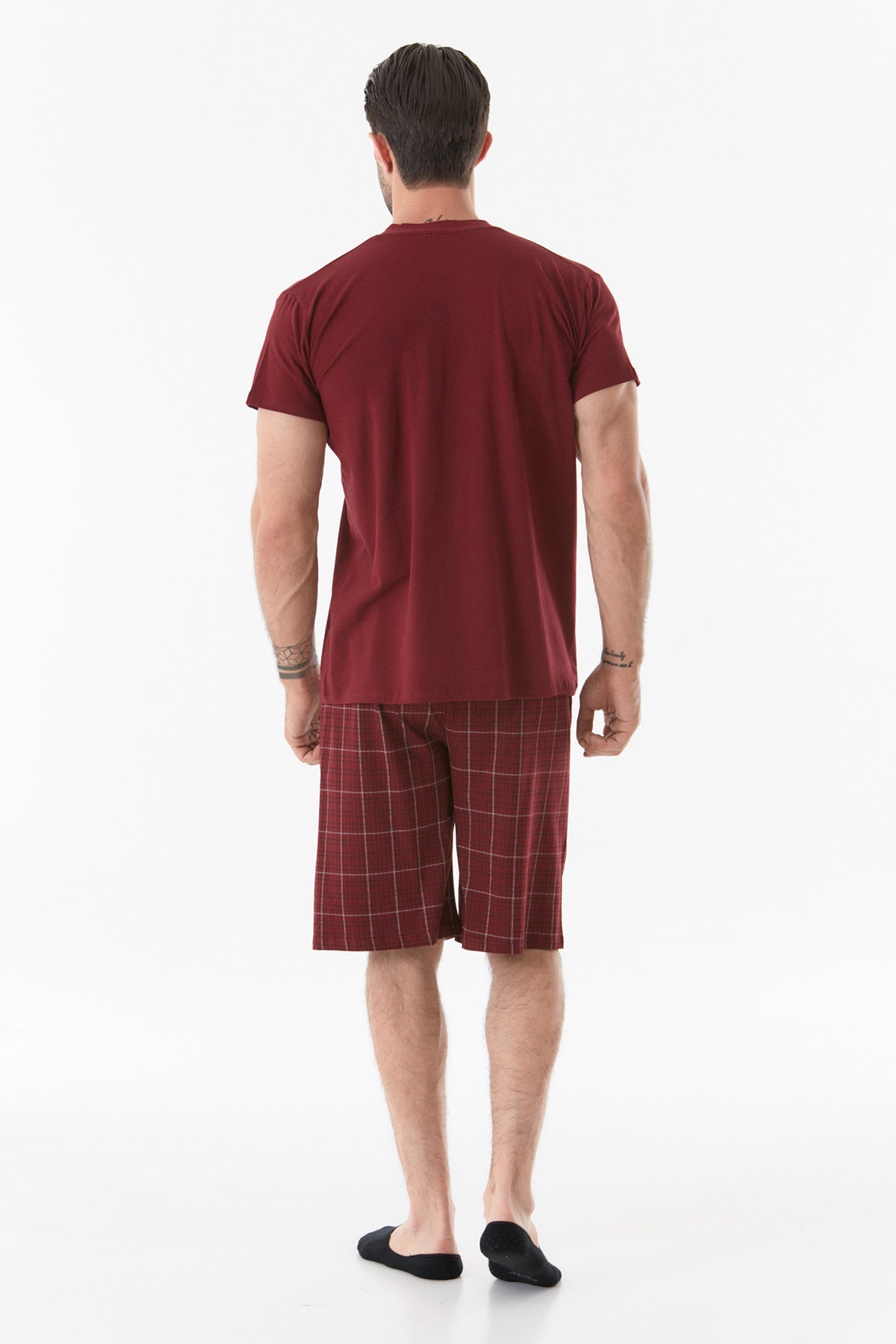 Plaid Patterned V-Neck Pajama Set - MALLTURK