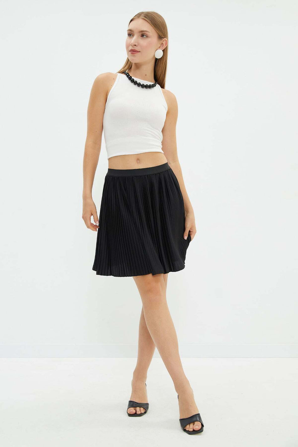 Pleated Skirt with Elastic Waist - MALLTURK