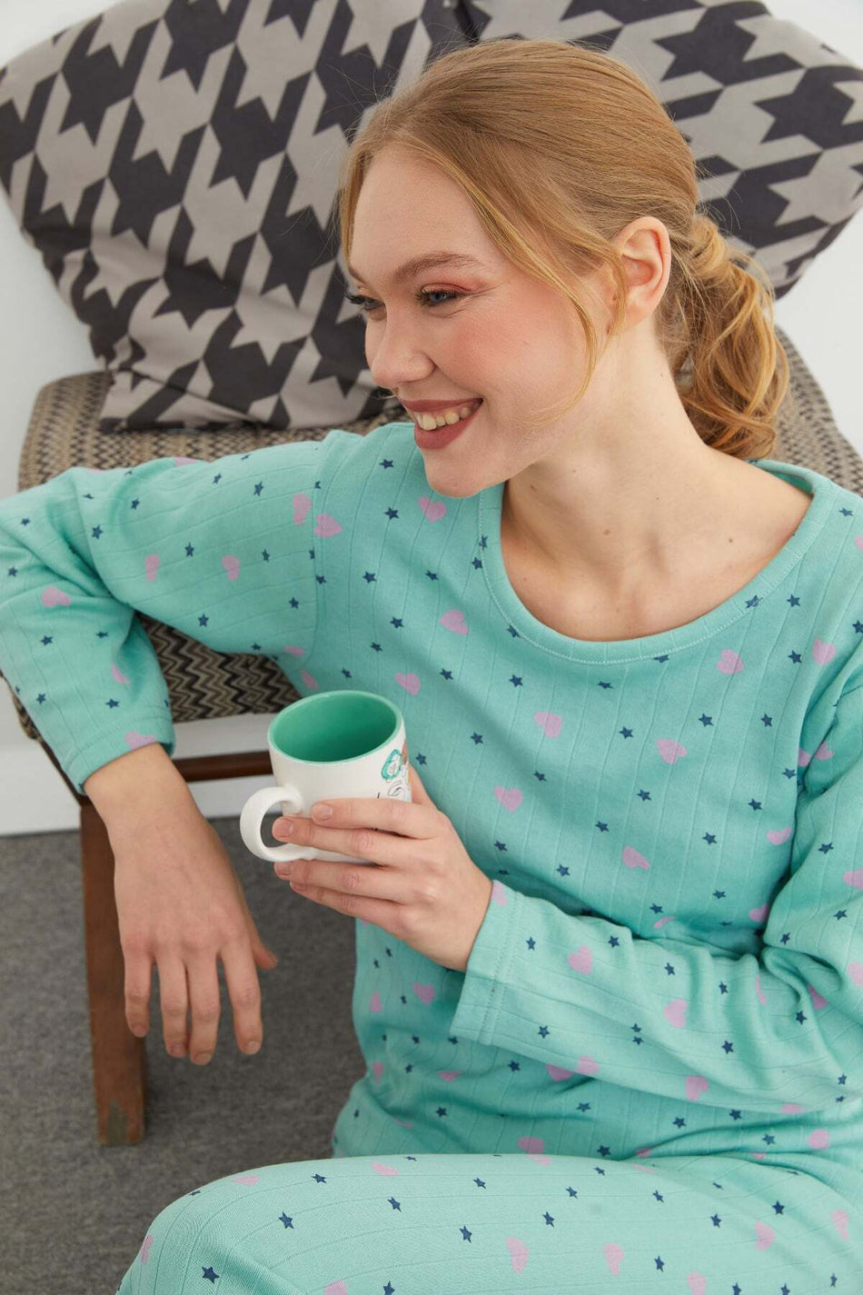 Plus Size Heart and Star Patterned Pajama Set - MALLTURK