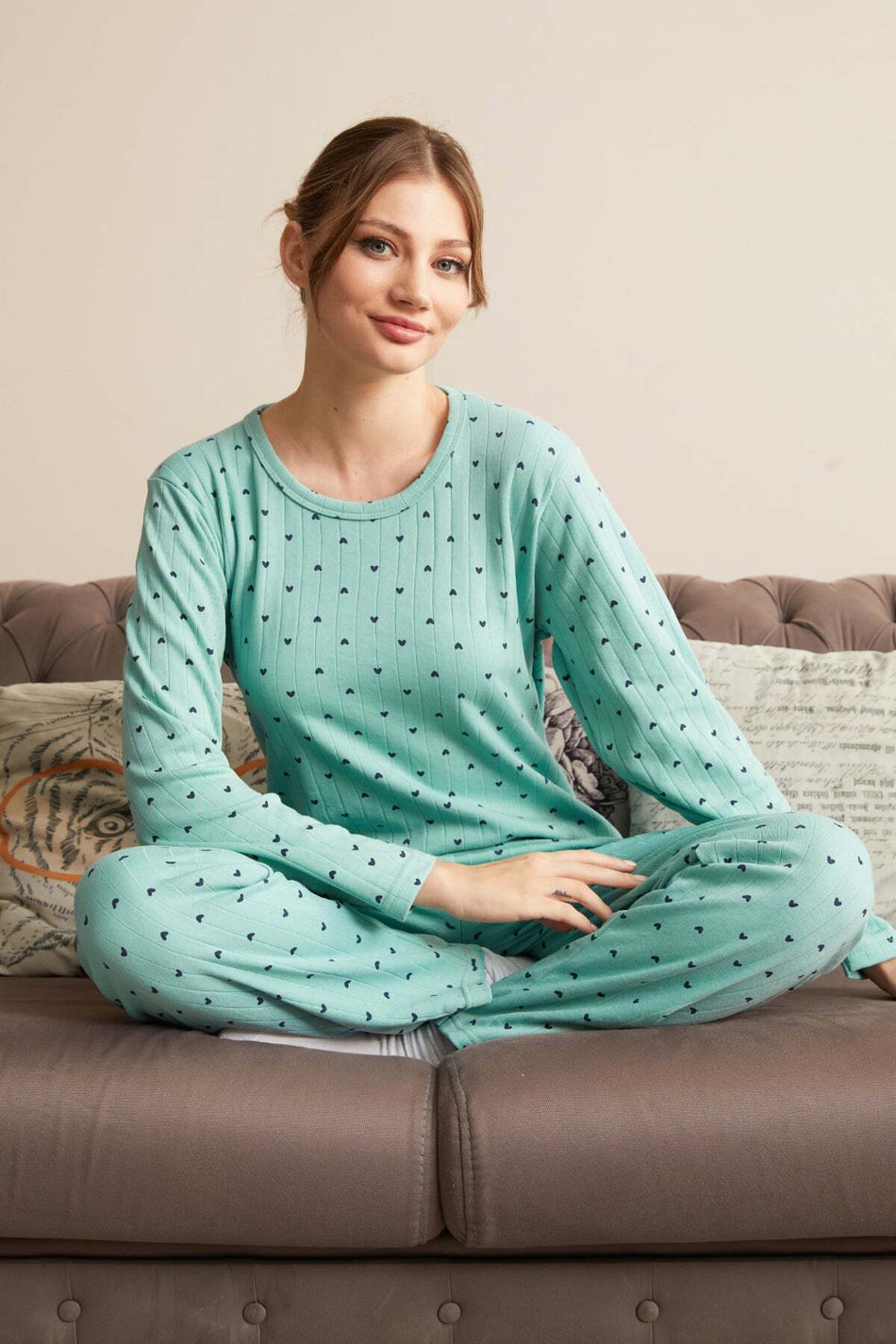 Plus Size Heart Patterned Pajama Set - MALLTURK